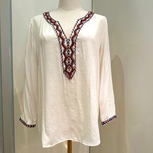 ZARA white top with red and blue embroidery size M